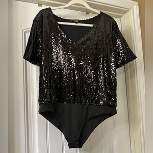 Black Sequin Bodysuit size large EUC